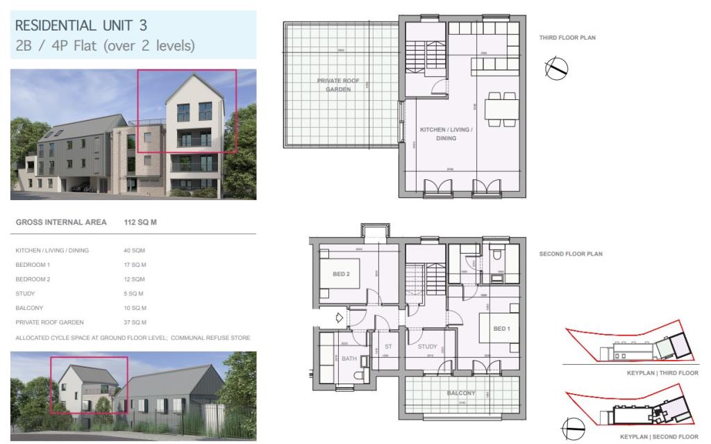 Lot: 143 - DETACHED COMMERCIAL BUILDINGS WITH PLANNING FOR NEW FLATS AND OFFICE UNIT - Artist image of residential unit 3